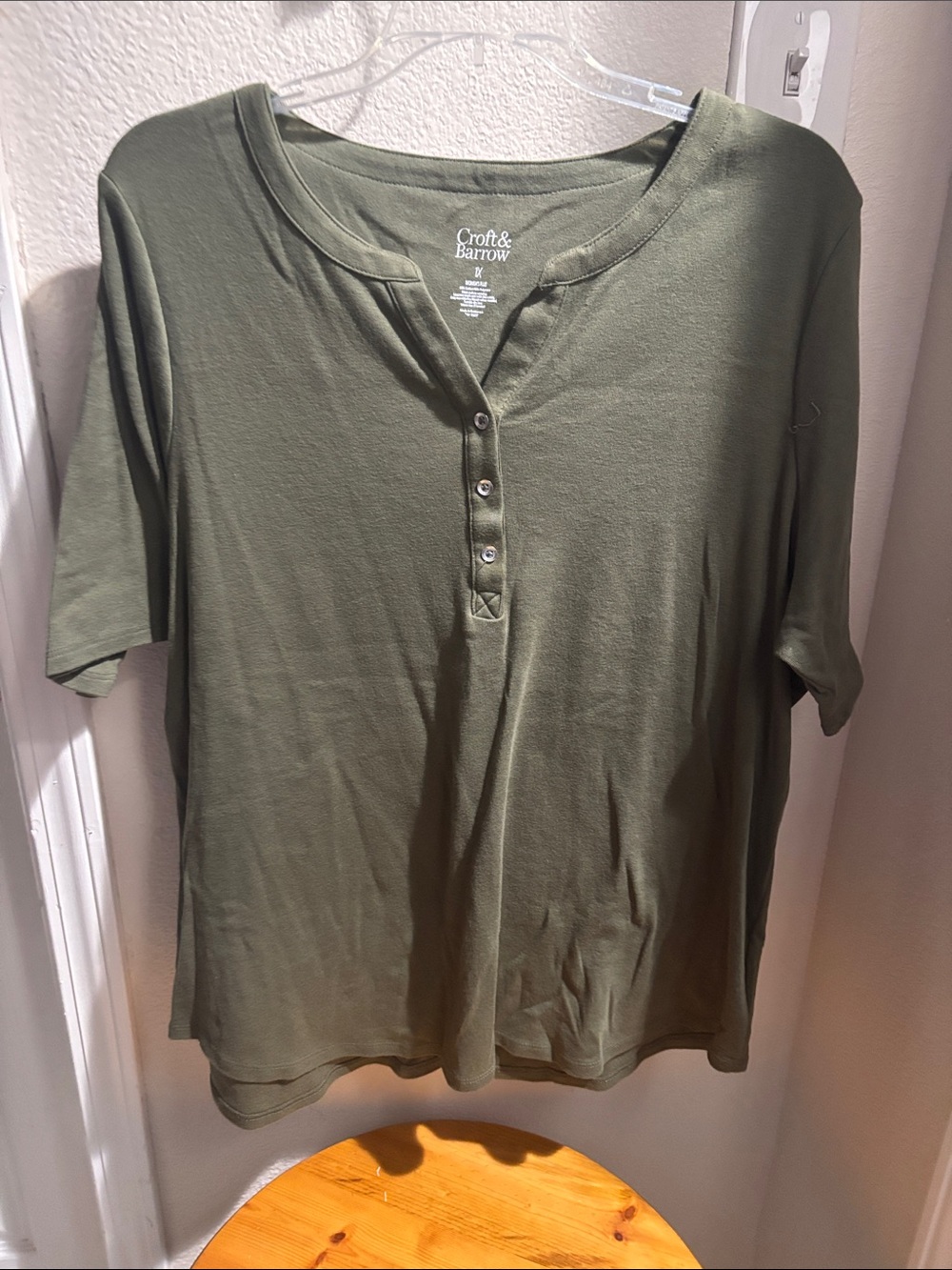 croft & barrow Olive Green Short-Sleeve Henley Top 1X